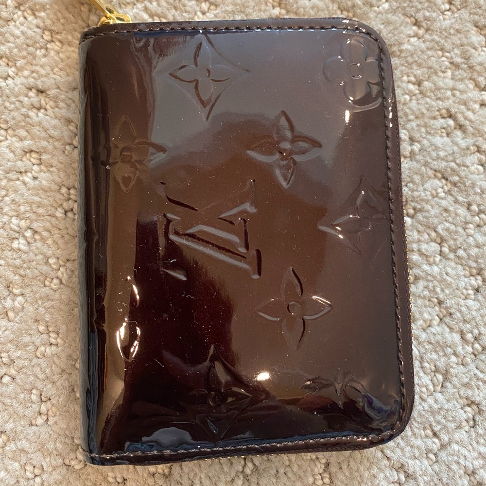 Louis Vuitton zipper coin purse purple patent leather